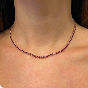 Rachel Koen 4.69Cttw Three Prong Round Cut Ruby Choker Necklace 14K Yellow Gold